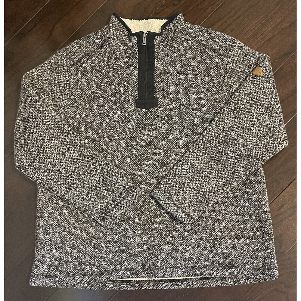 Orvis Pullover Men XXL Gray Marled Sherpa Lined 1/4 Sweater Cabin Cozy Outdoorsy